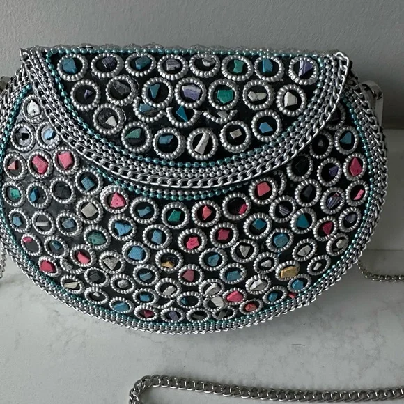 NEW Never Used Ramla Handmade Silver with Multi Colored Mosaic Beaded Clutch - Picture 4 of 9
